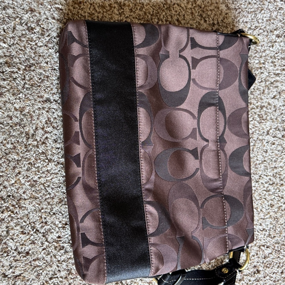 Coach‎ Signature Brown And Black Crossbody Bag With Leather Trim - Picture 13 of 13